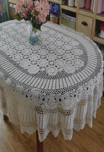 Handmade Crochet Table Cloth Oval Dinner Tablecloth Crocheted Lace Cotton Extra Long Cover3168745