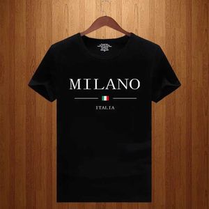 Herr t-shirts 2023 Summer Mens Milan Letter Printing Y2K T-shirt Mens Kort ärm Luxury T-shirt Pure Cotton Soft Top J240506