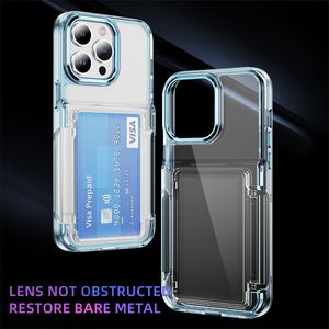 Transparente Flip -Kartenhalter -Brieftaschen -Hülle für iPhone 15 14 plus 13 12 11 Pro Max Schockdelie Clear Hard PC Rückenabdeckung