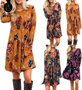 Casual Dresses Yellow Floral Dress Empire Waist Sukienka Shirred Frill Robe Femme 2021 Boho Clothing Wear Women Long Sleeve1044388