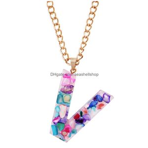 Pendant Necklaces Fashion Colorf Initial Letter Necklace Mticolor Gold Link Chain Resin Jewelry For Women Girls Birthday Drop Delivery Dhwcz