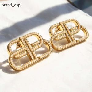 jewelry bb earrings Large Double B Letter Earrings with Wax Set Crystal Zircon Metal Smooth Finish 18K Gold Pearl Plating 9205