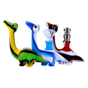 Dinosauro fresco 5 pollici di fumo silicone tubi da olio di tabacco da olio tamponare pizzine per l'erbe a base di erbe a secco con bigottano in vetro bong 11 ll