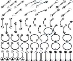 Rostfritt stål set tungringar kropp piercing ögonbryn mage näsa smycken tillbehör 110 blandar hel249g3567811