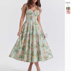 Lässige Kleider Designer -Kleid Damen 2024 Frühlings-/Sommer Neue sexy hängende Gurt Spleiße gedrucktes Schnürkleid Plus Größe Kleider