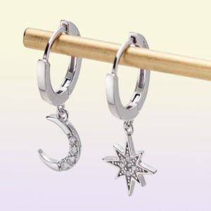 Star Moon Asymmetrical 925 Sterling Silver Cubic Zirconia Hoop Earrings For Women Fashion Cz Circle Ear Ring Earings Jewelry4345762238498