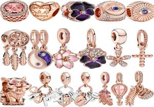 Nytt populärt 925 Sterling Silver Rose Gold Transparent Charm Cherry Blossom Pendant för armband DIY Women's Jewelry Gift1776312