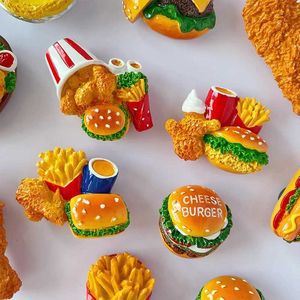 3PCSFRIDGE MAGNETS KREATIV 3D Hamburger Kylmagnet Fried Chicken Sand Chips Fast Food Models Populära delikatesser Kylskåpsdekorationer