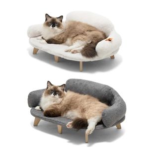 Camas de gato móveis Cama Mewoofun Cat com capa lavável removível sofá de gato elevado para gatos pequenos cães médios sofá de madeira móveis de estimação D240508