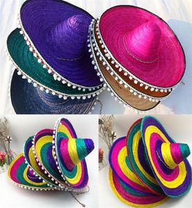 멕시코 파티 모자 남성 여성 넓은 뇌 짚 어린이 성인 야외 장식 화려한 가장자리 모자 창조적 인 패션 솜브레로 2208086500768