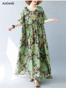 Vestidos de festa algodão vintage casual verde solto para mulheres 2024 verão férias boho vestido femme túmulo vestidos elegantes roupas longas