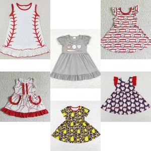 Платья для девочек Оптовая высококачественная детская одежда с кэдди, подходящая для девочек летние бейсбольные платья Длина колена для маленьких детей с одной одеждой.