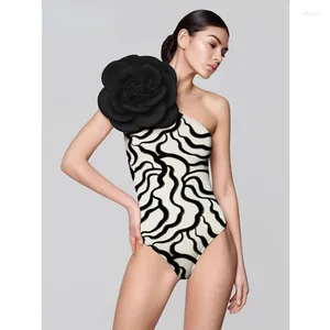 Women's Swimwear Leopard 3D Flower Print One Piece Swimsuit 2024 Luxury Designer Bathing Suit Lace Up Girl Beach Summer Beachwear