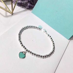 Chain Love enamel T family pure silver round bead bracelet with a heart-shaped classic high-end fashion gift for women Q240507