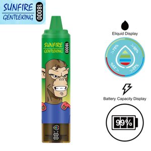 100%Original Sunfire 18000 Puff com LCD Visor Vape Pen 0%2%3%5%25 ml Preenchido 850mAh Recarregável 10 sabores 9000 Pro Puffs And-ajuste Kits enormes