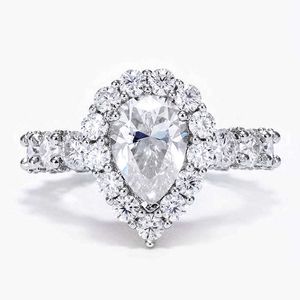 Halo design GRA 2ct 925 silver rings 14k 18k gold plated pear moissanite engagement ring for women