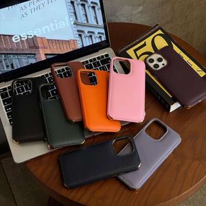 Простая и сплошная кожаная рисунок подходит для iPhone 14 Chase Case Case Electrapting Four Corner Anty Drop Iphone 15 Promax Premium Feel