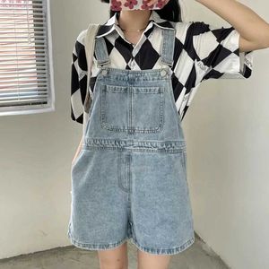 Kobiety Jumpsuits Rompers Blue Denim Shorts Fe 2024 Summer Loose Wide Noge Shorts Koreańskie spodenki kombinezonowe dla kobiet streetwear D240507