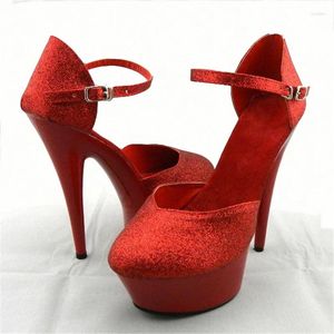 Dance Shoes Red Sequins Wedding Party Platform 6 Inch Stiletto 15 Cm Sexy High Heel Women's