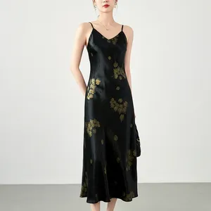 Casual Dresses Summer For Women 2024 Elegant V-ringad ärmlös Sexig strapklänning Acetat Floral Print Women's Holiday Long
