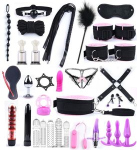 30 PCS Toys de sexo para mulheres jogos adultos Hand s chicote bocal gag corda de metal plug bdsm escravidão conjunto de plug de plugue anal vibrador Y1912073919455