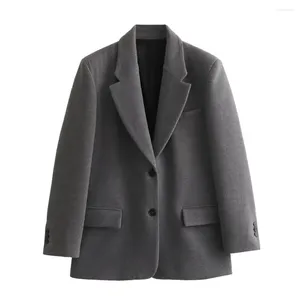 Kvinnors kostymer Zach Ailsa-Women's Casual Retro Suit Coat Versatile Shoulder Pad Single Breasted Straight Sleeve Winter Fashion 2024