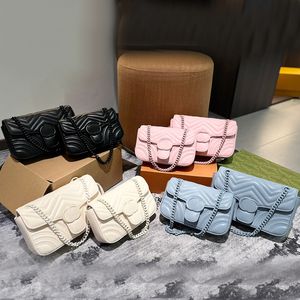 클래식 여성 Marmont Bags 진짜 가죽 지갑 디자이너 사탕 컬러 핸드백 고급 사슬 어깨 가방 크로스 바디 패션 클러치 지갑