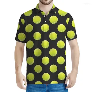 Men's Polos Tennis Ball Racket Graphic Polo Shirt Men 3D T-shirt Tops Tops Summer Summas de mangas curtas de grandes dimensões Camisetas de botão casual