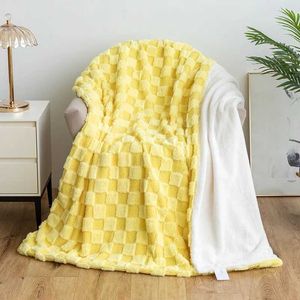 Blankets Rabbit like fur blanket lunch break blanket leisure sofa blanket flannel air conditioning blanket jacquard cover blanket