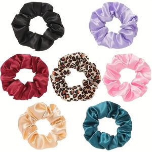 Solido colore leopardo scricchiolio cravatta per capelli raso raso e elastici band band coda di cavallo pacchetto di accessori per capelli neutri scrubchy femminile