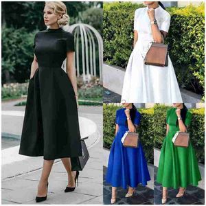 Lässige Kleider Designer -Kleid 2024 Frauen runder Nacken kurzärmelig eleganter Taillenschlafung Party Kleid Plus Size Kleider