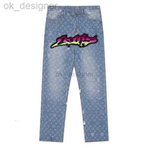 Дизайнерские мужские джинсы дамы градиент градиент граффити печатные пламенные джинсы печатные лоскутные джинсы раскаленные джинсы вышитые джинсы Слим Фат Хай -стрит Джинсы