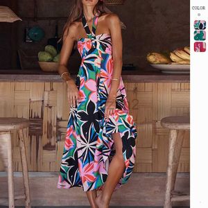 Lässige Kleider Designer-Kleid 2024 Sommerkleid hängende Halshälfte gedruckt a-line bohemian long kleiderinnen Frauen plus Größe Kleider