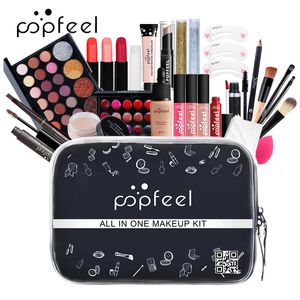 PopFeel Makeup Kit allt i en full ansiktsmakeup Set Eye Shadow Lip Gloss Eyeliner Makeup Borstar Cosmetics Bag Makeup Products 240508