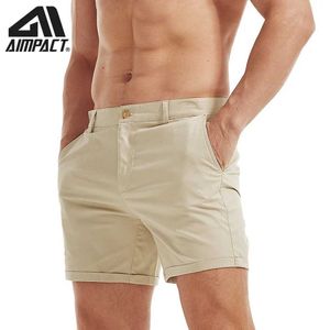 Men's Shorts AIMPACT Mens Summer Slim-fit 5 Inseam Flat-Front Stretch Solid Color Cargo Shorts AM2355 T240507