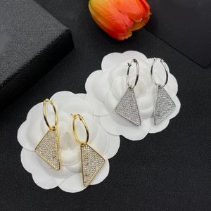 Orecchini designer Triangolo cristallo di lusso Pieno orecchini a tramministrazione lettera 18k oro 925 Orecchini a cerchio per goccia per goccia d'orecchio argento per donna Gioielli Gioielli