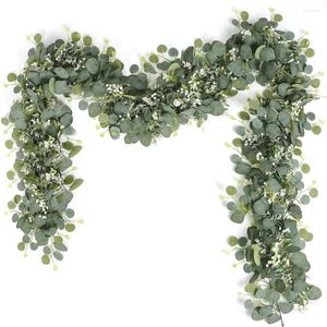 Decorative Flowers Artificial Eucalyptus Leaves Greenery Garland Faux Plant Spring Vines With White Berries For Wedding Home Party Decor