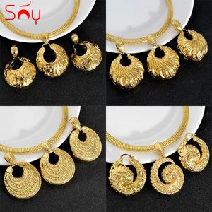 Солнечные ювелирные наборы для женщин с серьгами из медового ожерелья Dubai 18k золота с большим геометрическим шармом подарок для свадебной вечеринки 240425