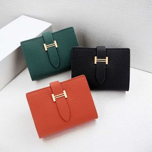 New Fashionable Solid Color Litchi Pattern Decoration with functional and Multi card Organ Zero Coin Position Buckle Installation Card Bag 80% factory wholesale