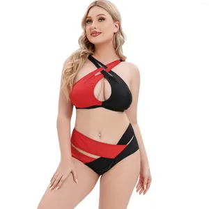 Frauen Badebekleidung sexy Hollow Out Bikini Set Women Plus Size Black Red Patchwork Zwei-teilige Bikins BBW separate Badeanzüge Strandkleidung