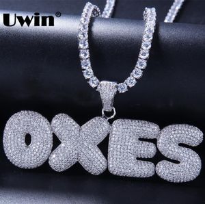 Uwin Custom Bubble Anfangsbuchstaben Anhänger Halskette Wörter Name mit 4mm CZ -Tennisketten Full Iced Cubic Zirkonia Schmuck J1906165913516