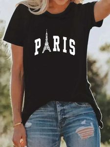 Kadın T-Shirt Kadın Paris Skyline T-Shirt Grafik Spor Tişört Fransa Fransız Eyfel Kulesi Vintage Paris T-Shirt Günlük Kısa Kadın T240506