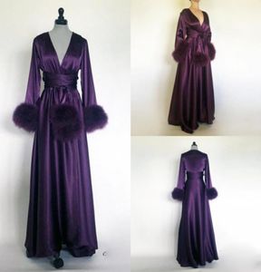 Purple Women Prom Dresses Bathrobe Nightgown Silk Satin Sleepwear Bridal Robe Bridesmaid Evening Gowns petites Plus Size Custom Ma3398556