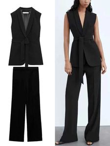 Jumpsuits für Frauen Rompers Zbza Womens Elegant Sleless Weste High Tailled Drapey Hosen Set mit Gürtel Fashion Dress Westen COMERTEN DOMenswear D240507