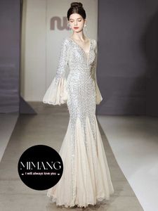 Evening dress female mermaid long dress 24SS long sleeved light luxury high-end temperament banquet