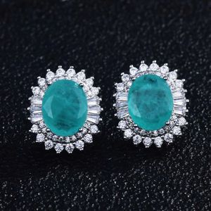 Stud Ny trend Natural Paraiba Tourmaline örhängen för kvinnor Lyxiga bröllopsengagemangsmycken Q240507