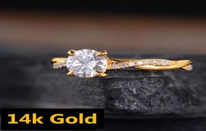 14k ouro ed delicado anel de diamante infinito solitário moissanite meia eternidade feminino de noiva Bandas de casamento size5118424252