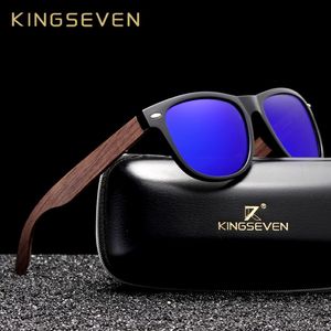 KINGSEVEN Handmade Black Walnut Sunglasses Mens Wooden Eyewear Women Polarized Mirror Vintage Square Design Oculos de sol CX200707 266G