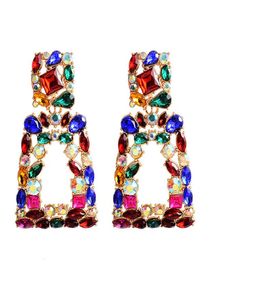 Hela ZA Ny Long Metal Hollowedout hängande färgglada kristaller dinglar droppörhängen fina smycken tillbehör för kvinnor9193725