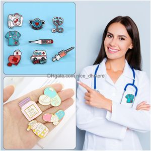 Pins Brooches Nurse Stethoscope Enamel Cute Brooch Inspirational Cartoon Lapel Badges Doctor For Nurses Day Gifts Hat Jacket Bag Dec Otjxf